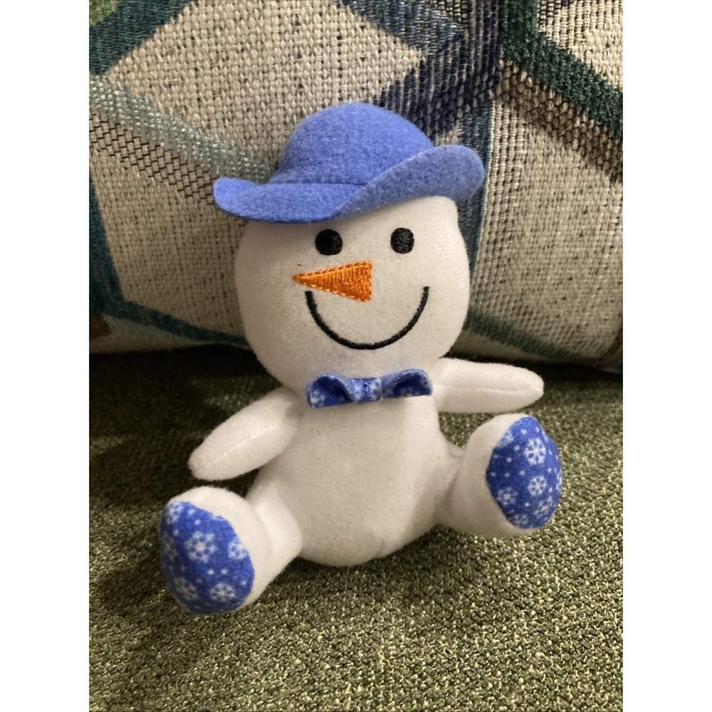 Build-A Bear Smiley Snowman 4" Pre-Owned White and Blue